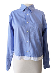 Jos. A. Bank Blue & White Grid Pattern Shirt with Lace Detail