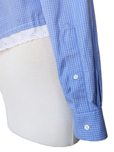 Jos. A. Bank Blue & White Grid Pattern Shirt with Lace Detail
