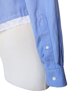 Jos. A. Bank Blue & White Grid Pattern Shirt with Lace Detail