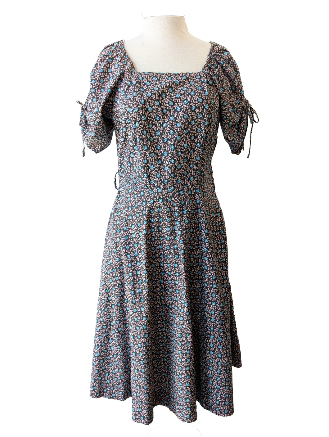 Vintage Navy, Blue, + Pink Floral Dress