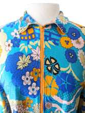 Vintage Psychedelic Aqua Floral Print Poncho Blouse