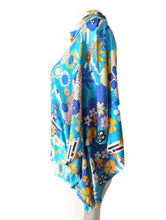 Vintage Psychedelic Aqua Floral Print Poncho Blouse
