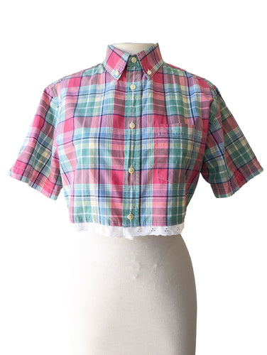 Wishful Sinful Raspberry Plaid Lace Trimmed Shirt