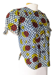 Vintage Ethnic Blue Red Circle Print Blouse