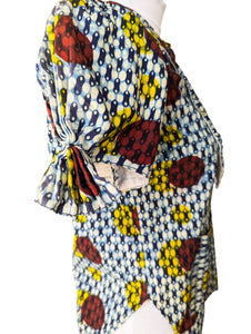 Vintage Ethnic Blue Red Circle Print Blouse