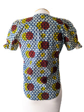 Vintage Ethnic Blue Red Circle Print Blouse