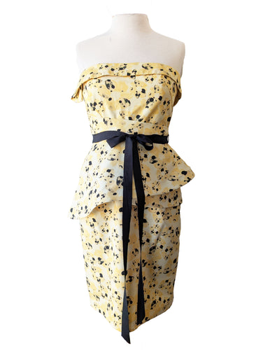 Vera Wang Lavender Label Yellow + Black Strapless Dress