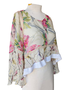 Elizabeth and James Cream and Pink Floral Silk Jacket Top