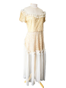 Antique Victorian Cream Lace and Tulle Wedding Dress As-Is