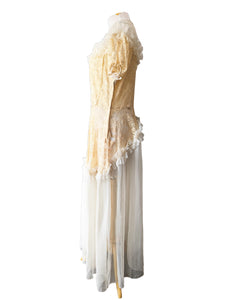 Antique Victorian Cream Lace and Tulle Wedding Dress As-Is