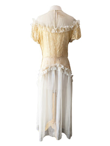 Antique Victorian Cream Lace and Tulle Wedding Dress As-Is