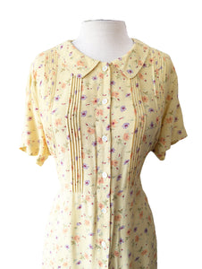 Vintage Yellow Floral Rayon 90s Shirt Dress