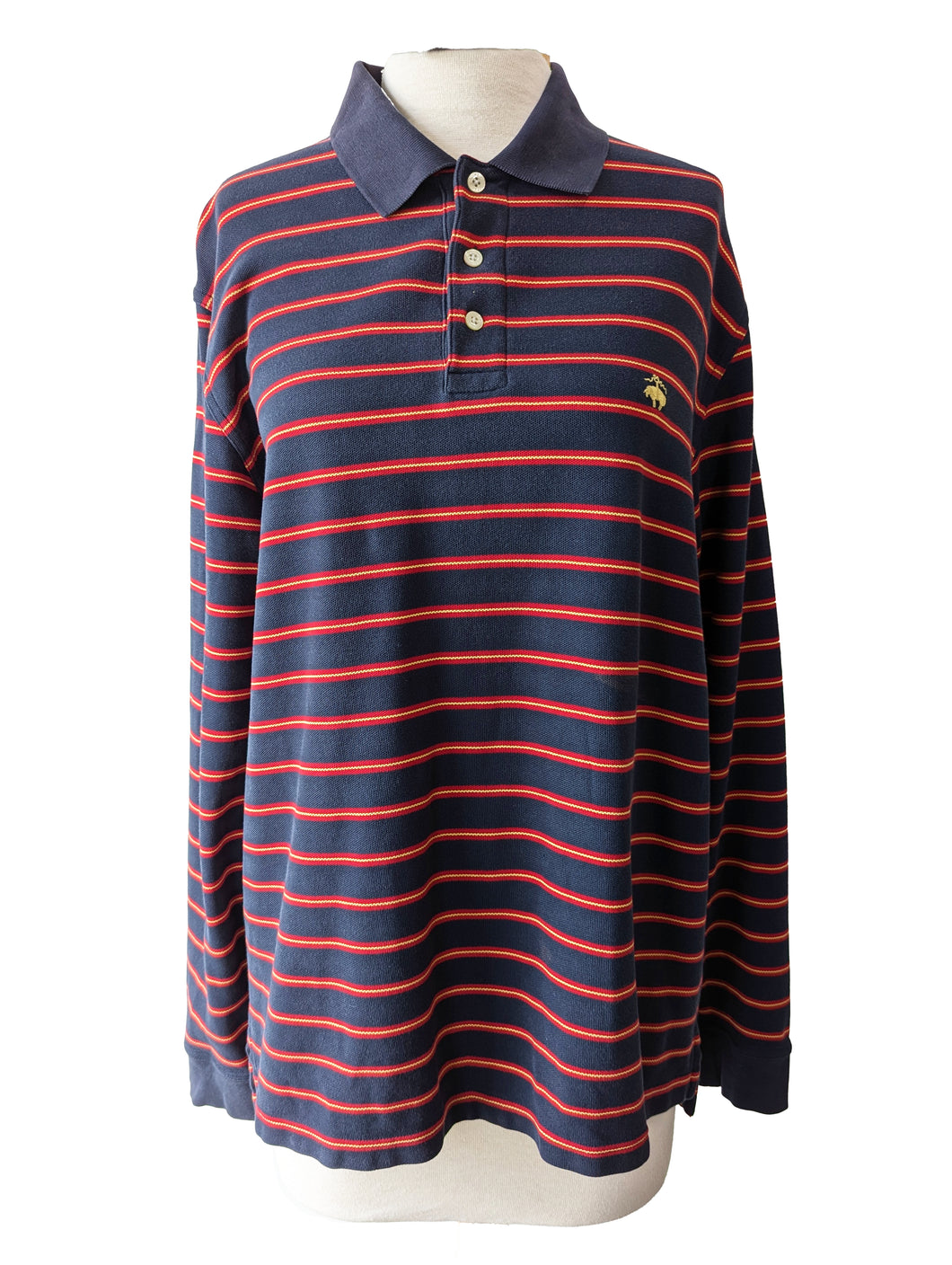 Brooks Brothers Navy + Red Striped Long Sleeve Polo