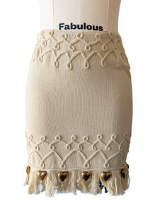 Claude Barthelemy Dusty Yellow Knit Skirt Set with Metal Hearts