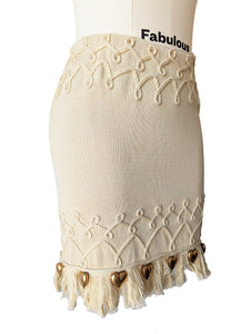 Claude Barthelemy Dusty Yellow Knit Skirt Set with Metal Hearts