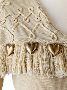 Claude Barthelemy Dusty Yellow Knit Skirt Set with Metal Hearts