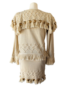 Claude Barthelemy Dusty Yellow Knit Skirt Set with Metal Hearts