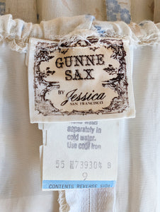 Vintage Gunne Sax Cream + Blue Floral Long Sleeve Maxi Dress