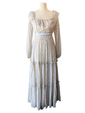 Vintage Gunne Sax Cream + Blue Floral Long Sleeve Maxi Dress
