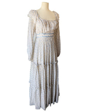 Vintage Gunne Sax Cream + Blue Floral Long Sleeve Maxi Dress