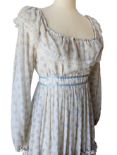 Vintage Gunne Sax Cream + Blue Floral Long Sleeve Maxi Dress