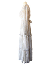 Vintage Gunne Sax Cream + Blue Floral Long Sleeve Maxi Dress