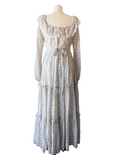 Vintage Gunne Sax Cream + Blue Floral Long Sleeve Maxi Dress
