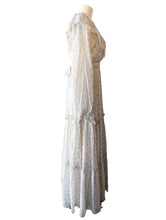 Vintage Gunne Sax Cream + Blue Floral Long Sleeve Maxi Dress