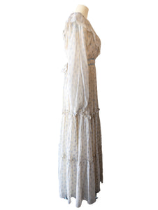 Vintage Gunne Sax Cream + Blue Floral Long Sleeve Maxi Dress