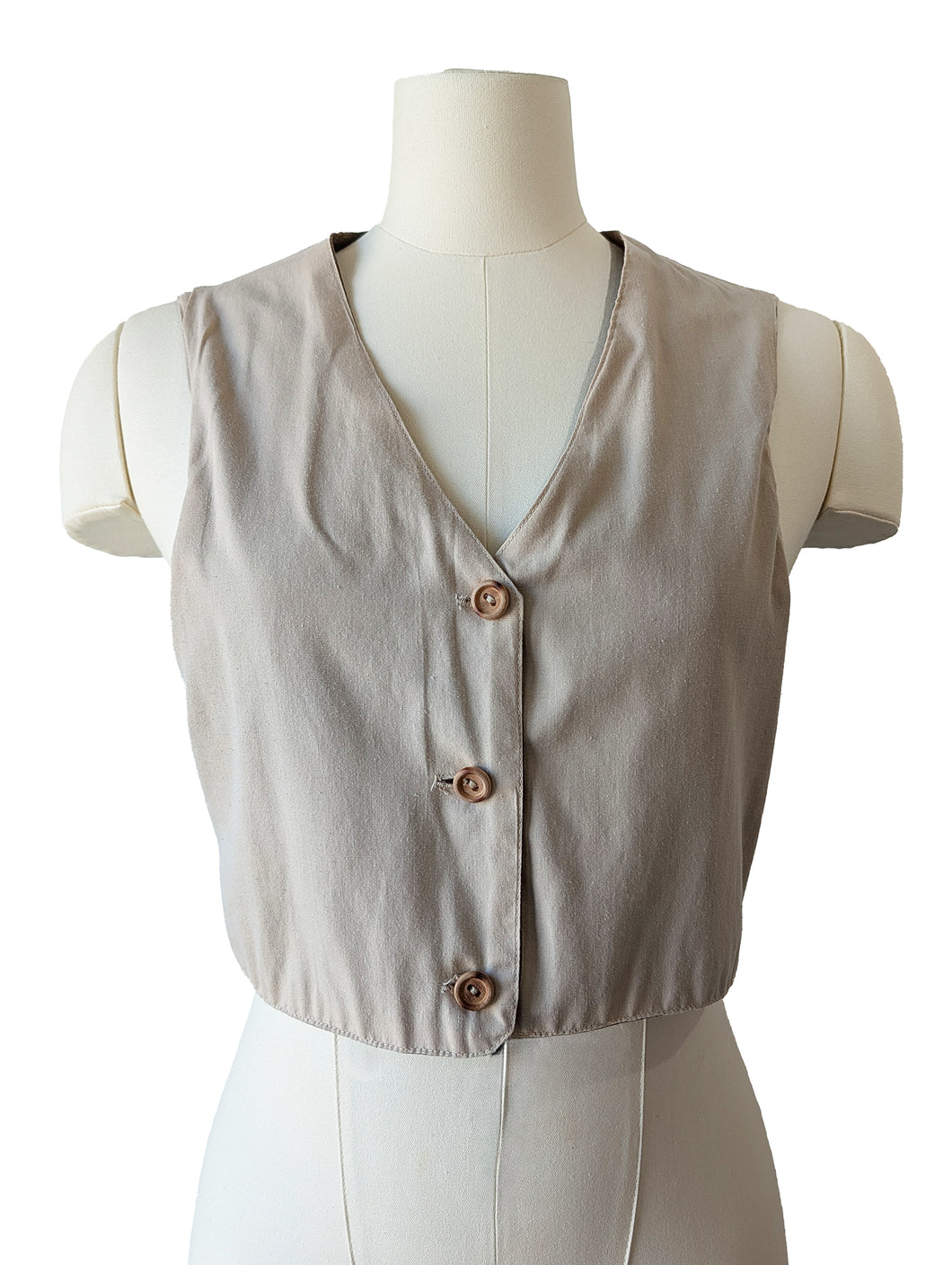 Khaki Cotton Vest with Wooden Buttons