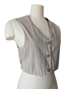 Khaki Cotton Vest with Wooden Buttons