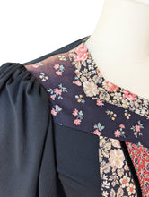 Vintage Young Edwardian Black Floral Bib Polyester Dress