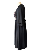 Vintage Young Edwardian Black Floral Bib Polyester Dress