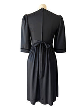 Vintage Young Edwardian Black Floral Bib Polyester Dress