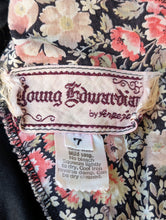 Vintage Young Edwardian Black Floral Bib Polyester Dress