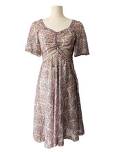 Vintage Red, Blue, and Yellow Printed Flutter-sleeve Polyester Dress