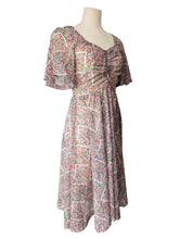 Vintage Red, Blue, and Yellow Printed Flutter-sleeve Polyester Dress