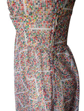 Vintage Red, Blue, and Yellow Printed Flutter-sleeve Polyester Dress