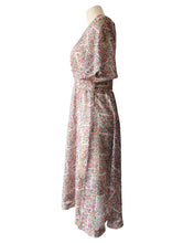 Vintage Red, Blue, and Yellow Printed Flutter-sleeve Polyester Dress