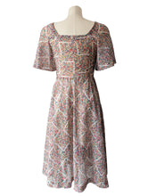Vintage Red, Blue, and Yellow Printed Flutter-sleeve Polyester Dress