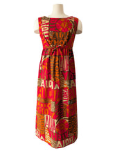 Vintage Made in Hawaii Red, Orange, + Brown Aloha Maxi Dress
