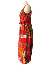 Vintage Made in Hawaii Red, Orange, + Brown Aloha Maxi Dress
