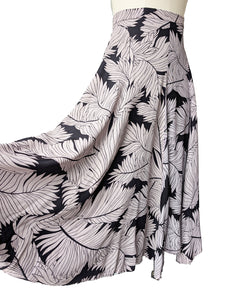 Vintage Norma Kamali Black + White Silk Foliage Print Skirt