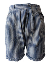 Blue + White Striped Linen Drop Crotch Shorts