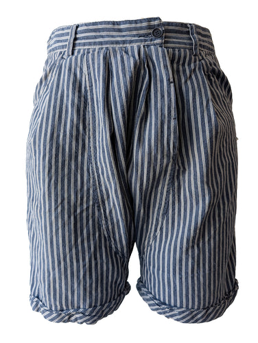 Blue + White Striped Linen Drop Crotch Shorts