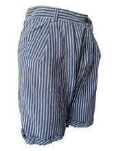 Blue + White Striped Linen Drop Crotch Shorts