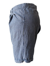 Blue + White Striped Linen Drop Crotch Shorts
