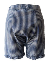 Blue + White Striped Linen Drop Crotch Shorts