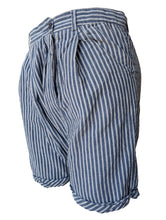 Blue + White Striped Linen Drop Crotch Shorts