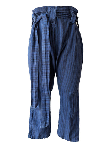 Blue + Black Striped Linen Drop Crotch Pants